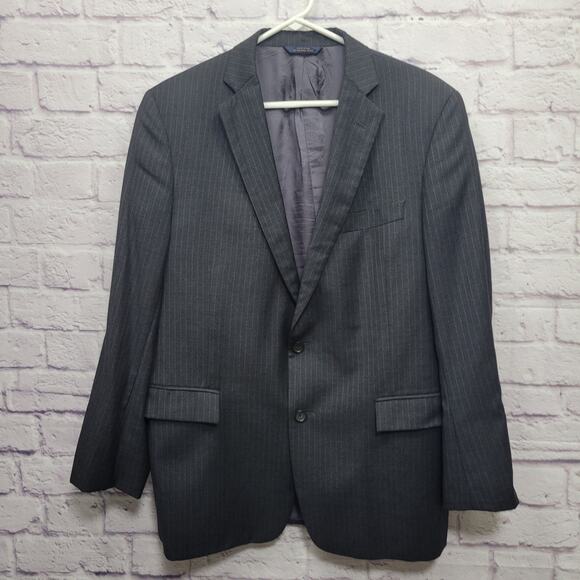Brooks Brothers 1818 Regent Italy Men Blazer Jacket 42R 100% Wool Gray Pinstripe - Picture 1 of 10